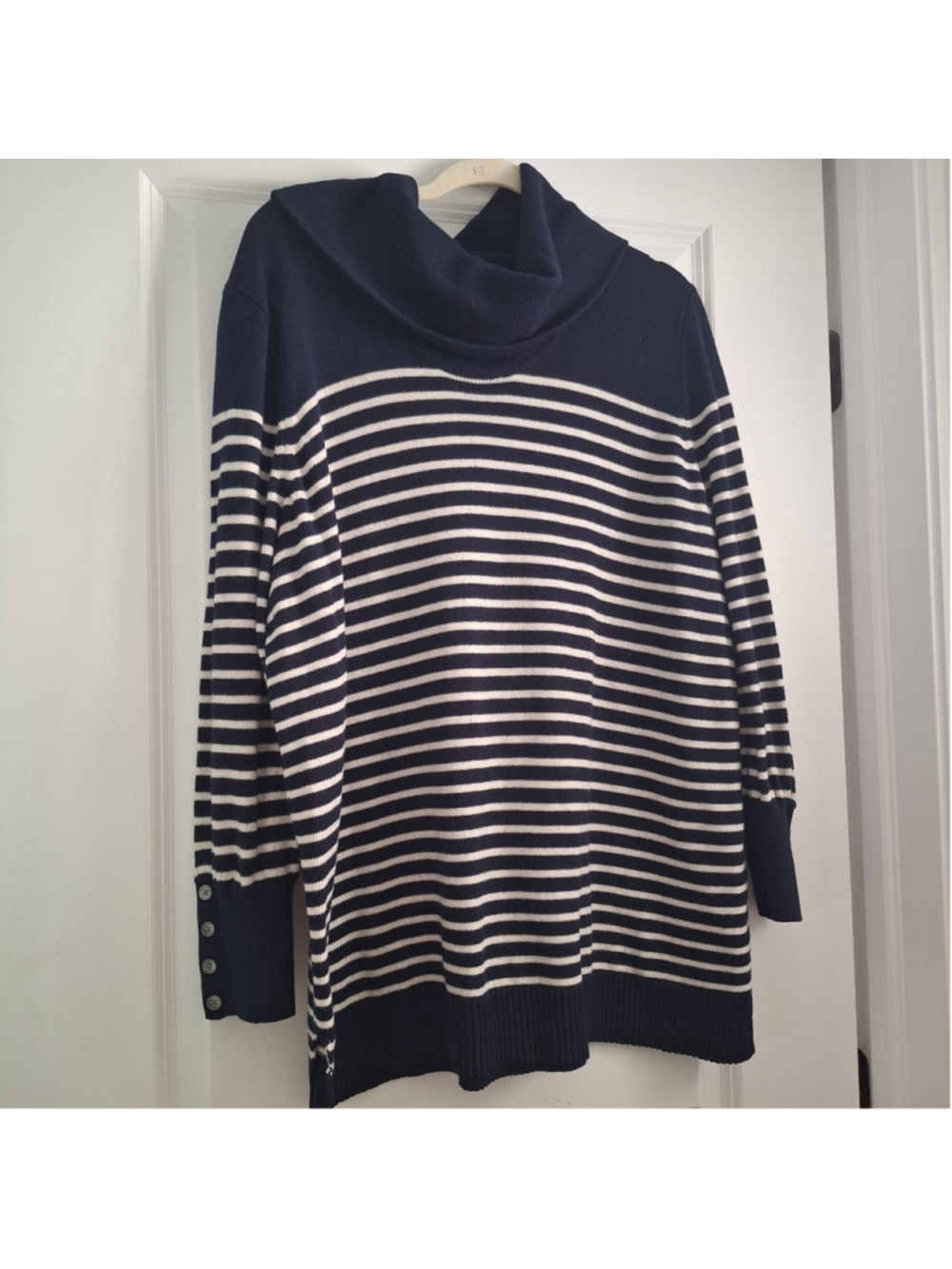 Ralph Lauren Wool Blend Sweater Womens 3XL Cowl Neck Striped Navy Blue Nautical